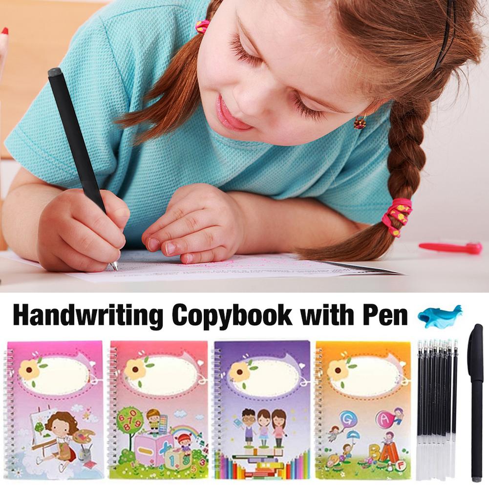 Practice Copybook Board 4 Handwriting Copybooks With 1 Disappearing Ink Pen For Kids Children Regular Script With Numbers