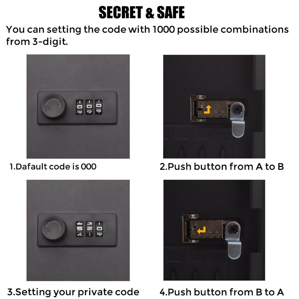 Wall-mounted Steel Security Storage Key Cabinet Organizer Safe Box 36 Positions Combination Lock Keychain Holder Black