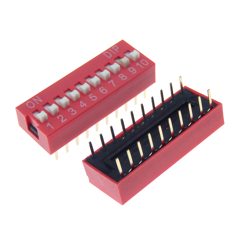 10PCS Slide Type Switch Module 1 2 3 4 5 6 7 8 9 10 12 Bit 2.54mm Position Way DIP Red Pitch Toggle Switch Red Snap Switch: Beige