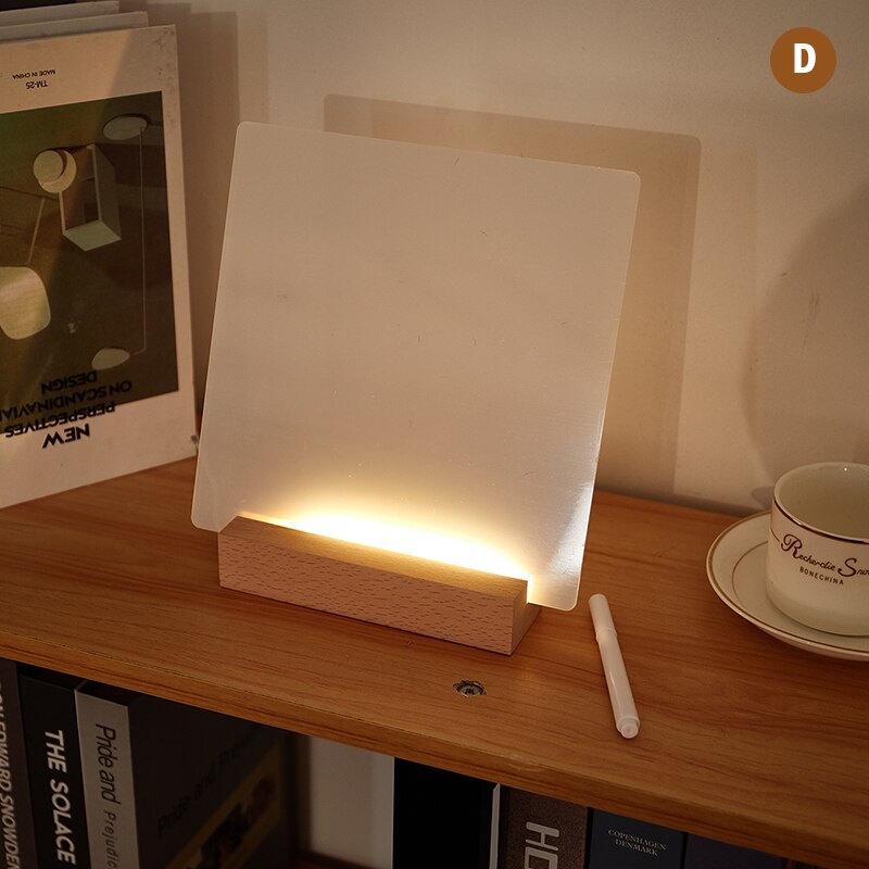 Usb Acryl Dagelijks Momenten Foto Led Lamp Memo Message Board Met Hout Standhouder Set Lamp Creatieve School Briefpapier: Style-04