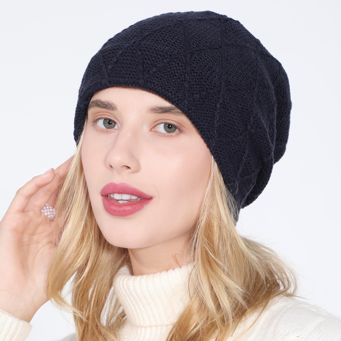 Women's Non-Brim Urinal Cap Winter Hat Children's Casual Autumn Knitted Non-Brim Urinal CapQuality Hood Cap Soft Wool Hat: Navy blue