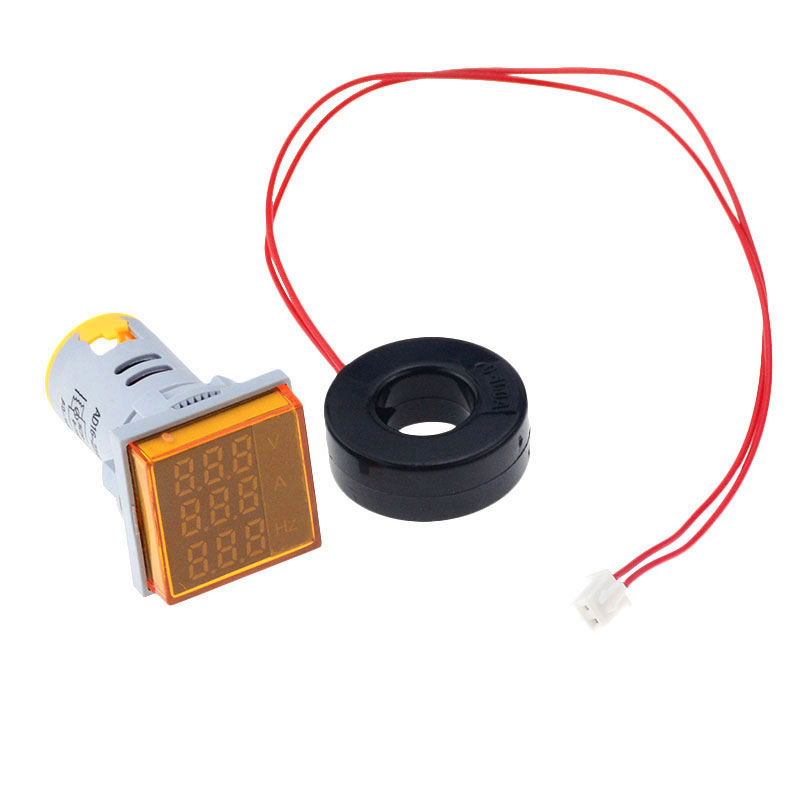 22mm Square LED Digital Voltmeter Ammeter Hertz Meter Signal Lights Voltage Current Frequency Combo Meter Indicator Tester: Yellow