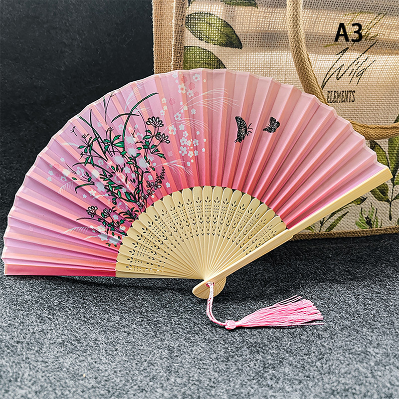 Chinese Japanese Pattern Vintage Flower Butterfly Silk cloth Folding Fan Art Craft Home Decor Ornament Dance Hand Fan Fan: ROYAL BLUE