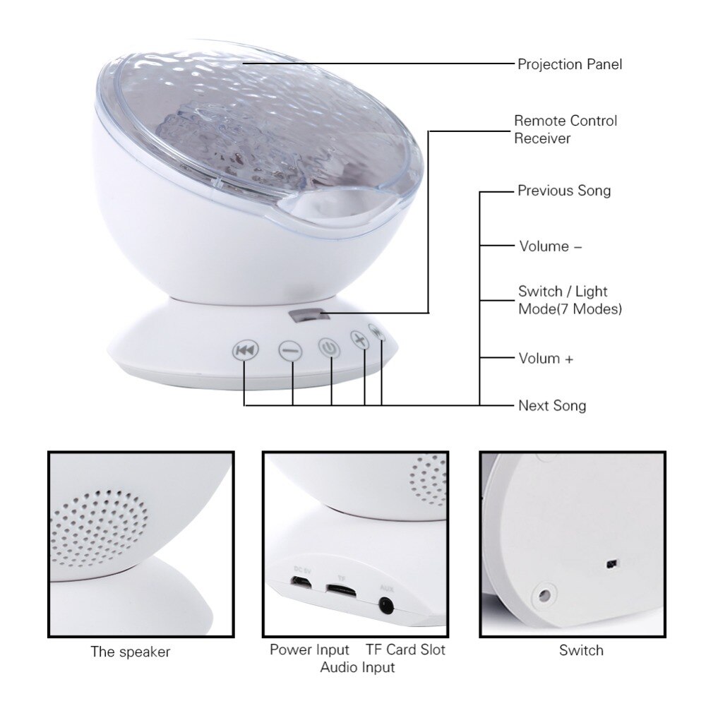 LED Ocean Wave Projector Nachtlampje Ingebouwde Muziekspeler 7 Kleuren Change Star Luminaria Voor kid Slaapkamer Oceaan Projector lamp