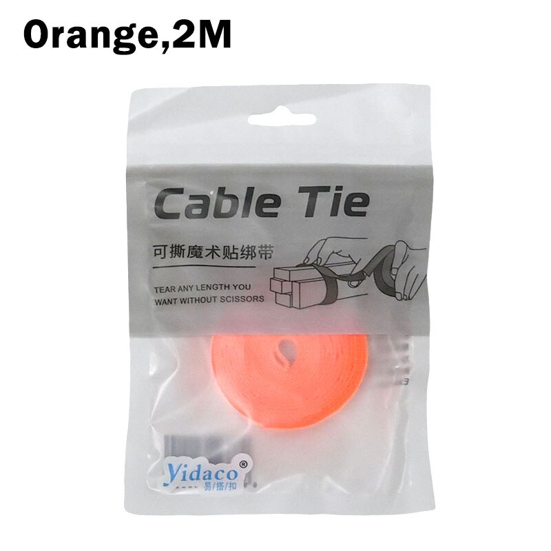 1M/2M/3M Tearable Velcros Self Adhesive Nylon Fastener Tape Reusable Sticker Strap Tie Data Cable Storage Desktop Wire Holder: Orange 2M