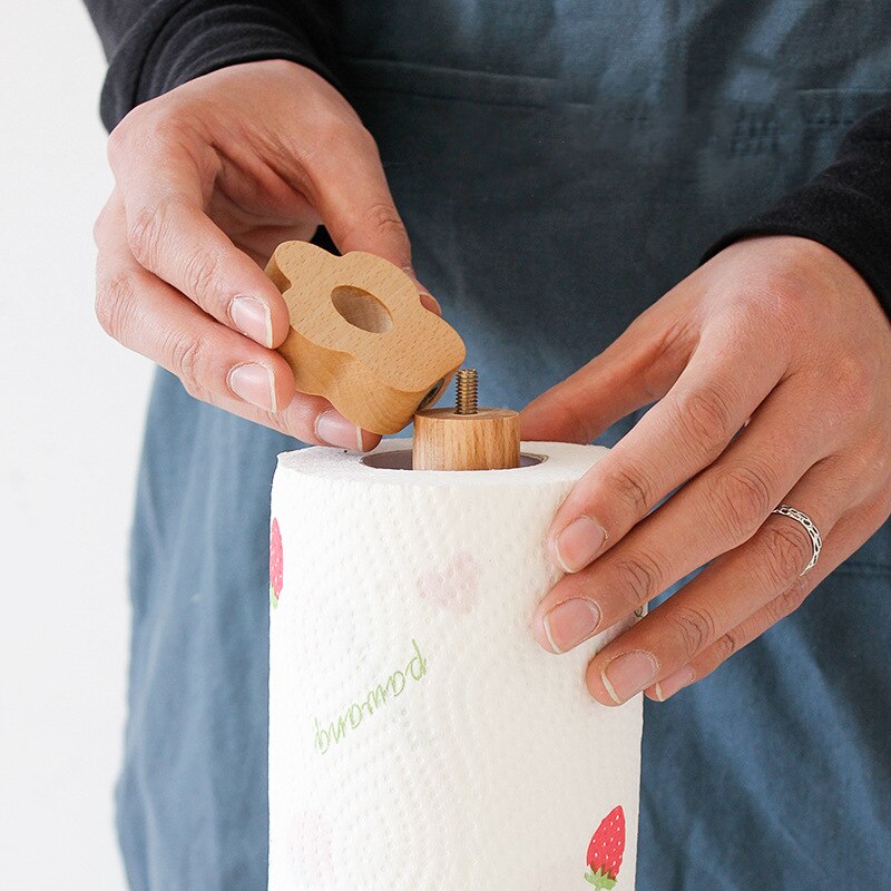 Étagère verticale en bois massif de Style japonais, support de rangement pour serviettes en papier, en hêtre, avec petites fleurs, idéal pour la cuisine, porte-rouleau papier