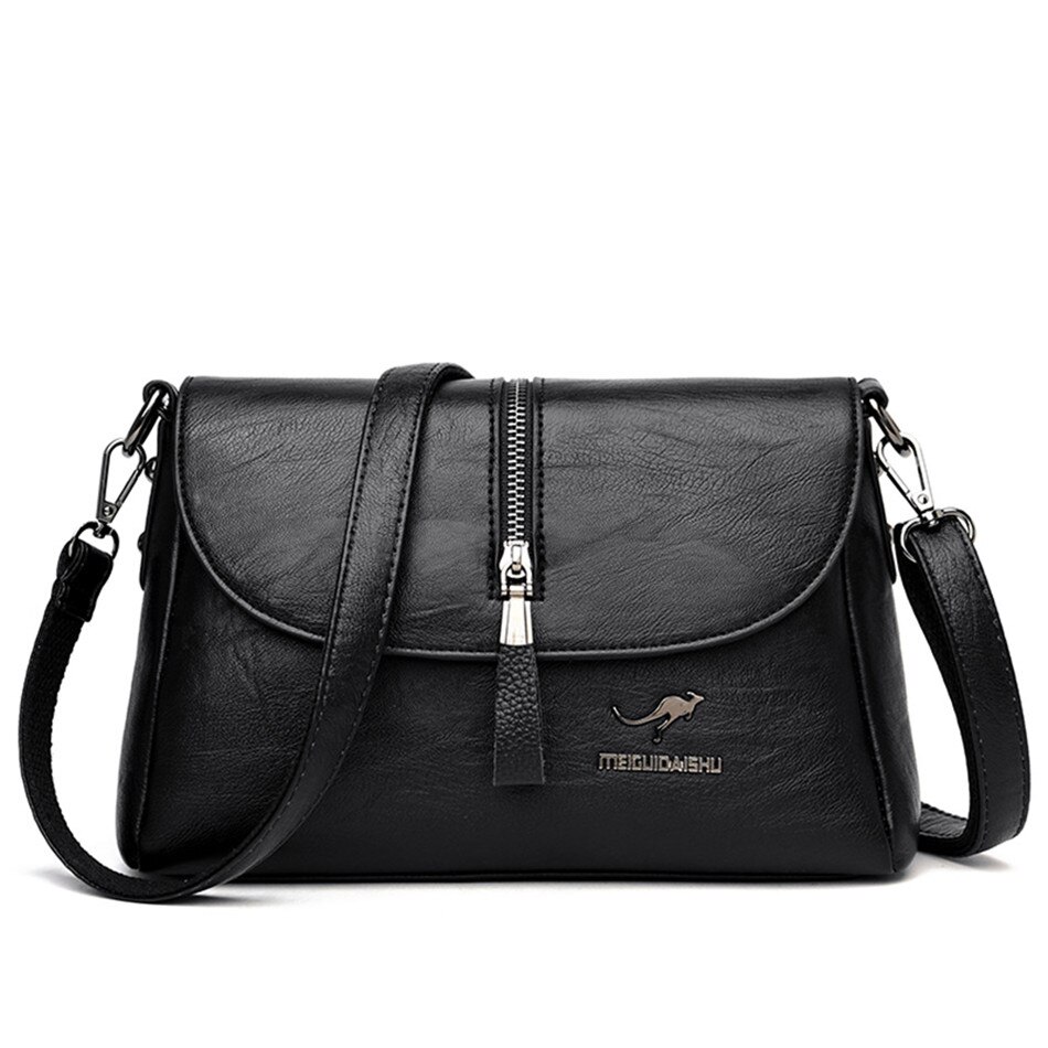 Causal kvinnor handväskor mjukt läder crossbody väskor för kvinnor liten axelremsväska dam handväska bolsos: Svart