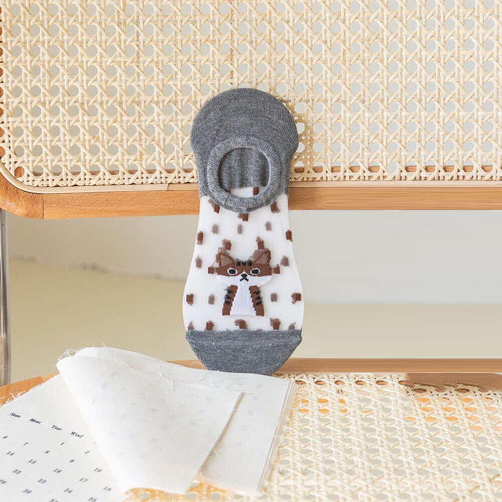 1 Pair Cotton Socks Crystal Soft Breathable Stealth Dot Decor Boat Socks For Women Female: dark gray