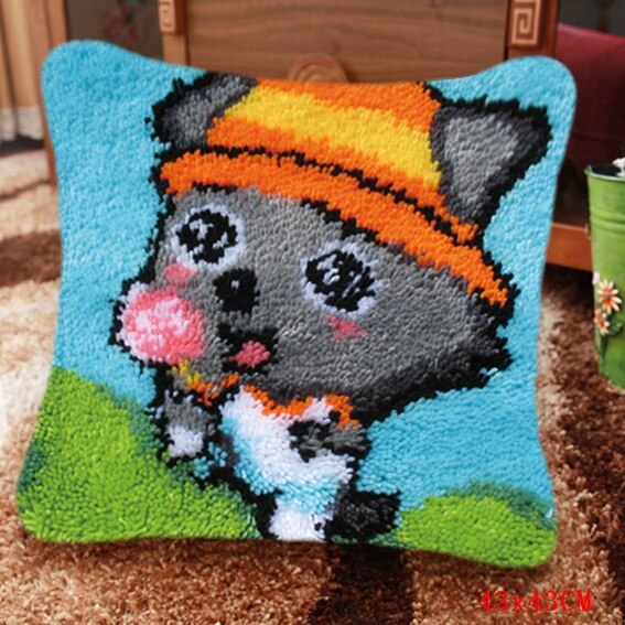 Loquet crochet tapis Kits mignon licorne loquet crochet Animal Foamiran tapis broderie oreiller coussin bouton paquet kussen knooppakket: ABZ157