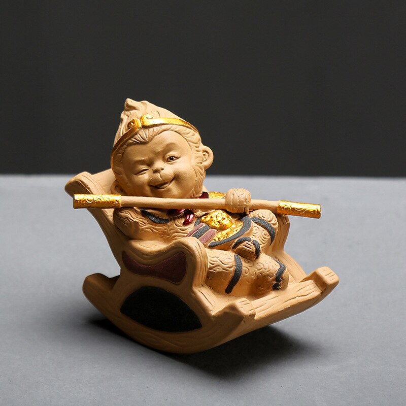 Zen Feng Shui Rey Mono té mascota coche adornos arcilla púrpura hecho a mano artesanías creativas juego de té Kung Fu juego de té: Amarillo