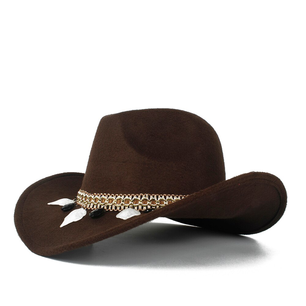 Kvinder uld hule vestlige cowboy hat dame tasseloutblack cowgirl sombrero hombre jazz cap: Kaffe