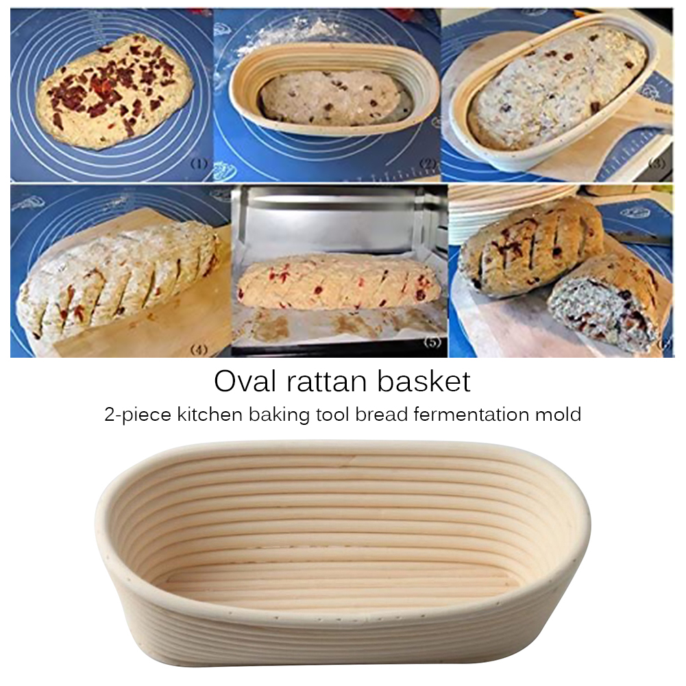 Banneton-cesta ovalada de mimbre para fermentación de pan, cesta de fermentación de masa de mimbre Natural, para hornear, 2 piezas