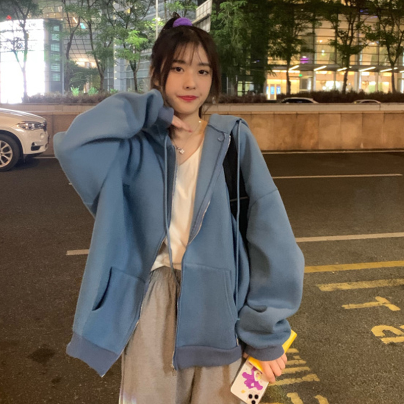 Sudadera con capucha para mujer, estilo japonés, Vintage, de Color sólido, manga larga, sobredimensionado, para oficina y mujer, abrigos grandes informales