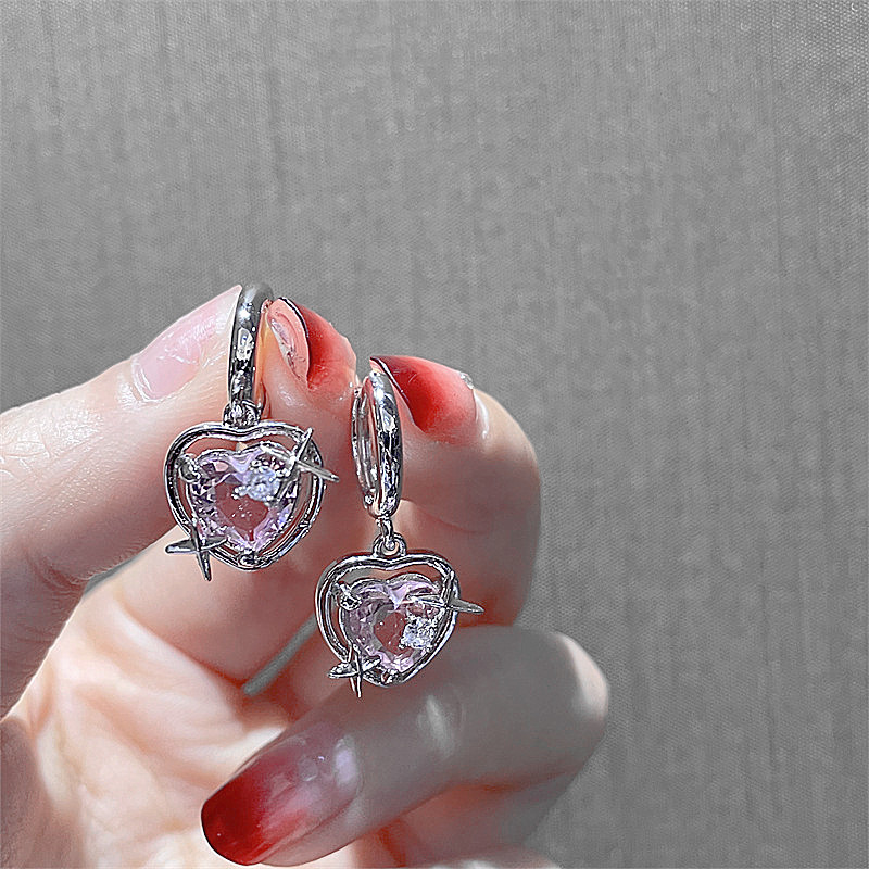 Goth Harajuku Pink Peach Heart Pendant Earrings For Women Egirl Sweet Cool Aesthetic Y2K Accessories Jewelry