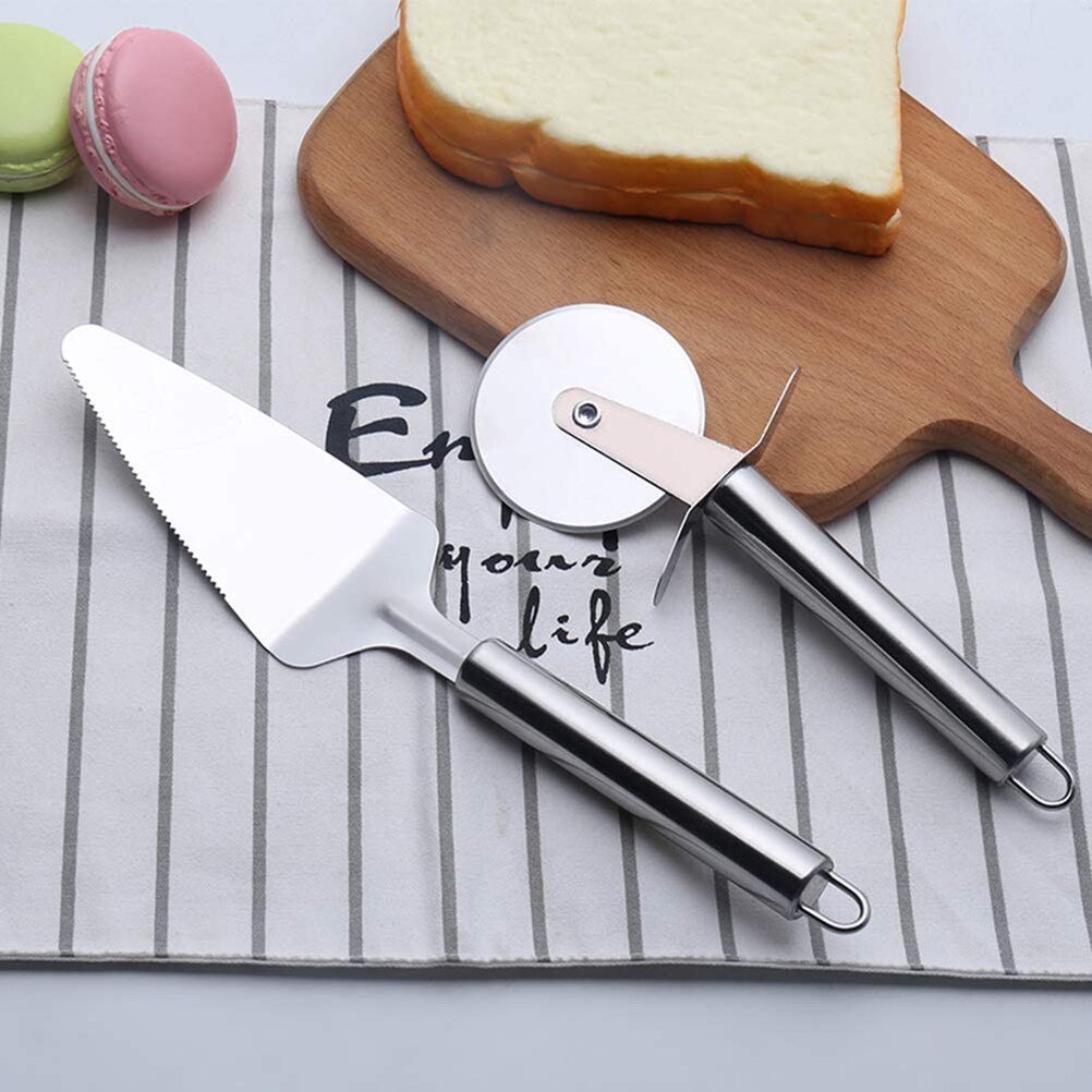 2Pcs Multifunctionele Pizza Cutter Wiel Kit Rvs Pizza Roller Cutter Met Schop Keuken Cutter Set Cake bakken Tools