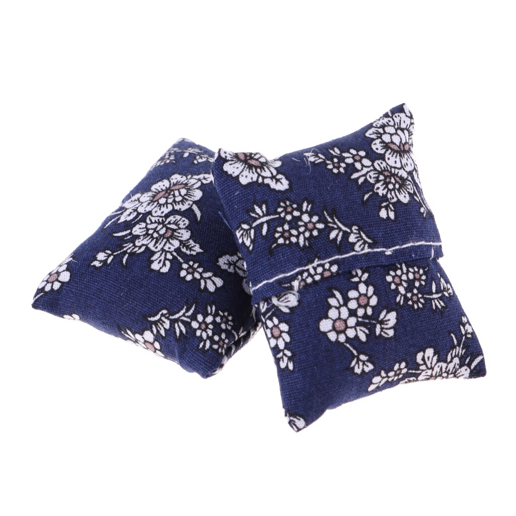 1/12 puppenhaus Miniatur Blumen- Kissen Kissen Sofa Schlafzimmer Zubehör Blau 2 Stück Blumen- Kissen Sofa/Bett Zubehör