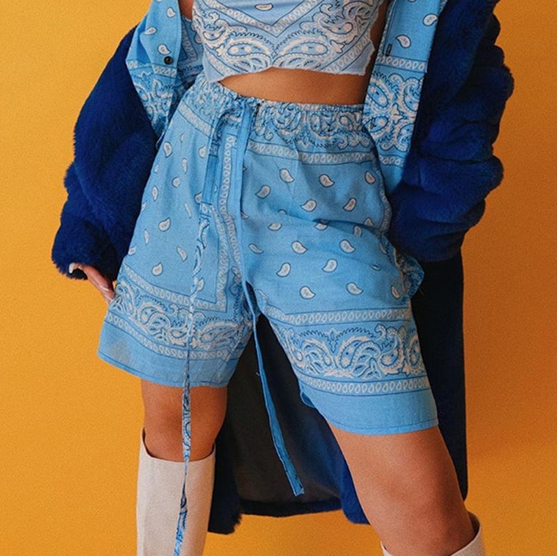 Pantalones cortos rectos informales SEASONS mujer ropa de ocio anacardo flor Hip Hop pantalones cortos de cintura alta verano Harajuku ASSH81047