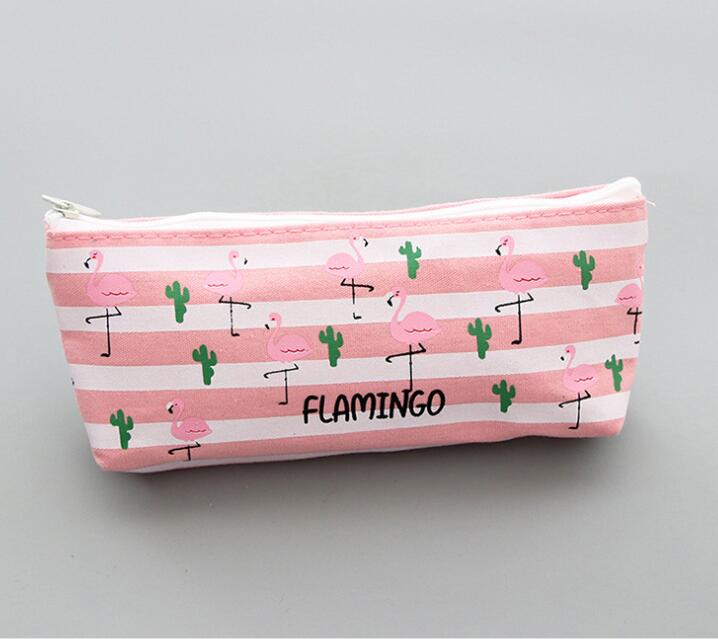 1 stk / part fest favor pink lyserød tegneserie flamingo penalhus opbevaring kontor skoleforsyning lærred makeup taske givende: D