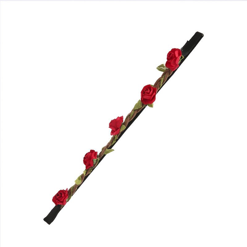 Women Girl Boho Rainbow Flower Floral Stretchy Hairband Headband Wreath Party Bride Wedding Beach Hair Accessories: Red