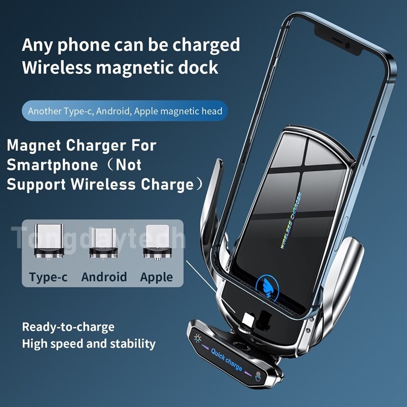 Tongdaytech 15W Car Wireless Charger For iPhone 7 8 XS 11 12 13 Pro Max In Car Holder Magnetic Fast Charger For Samsung S21 S20