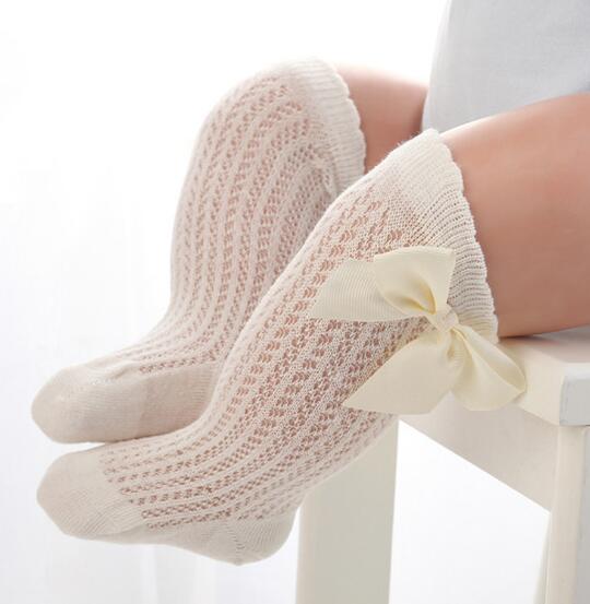 Crianças meninas grande arco na altura do joelho meia alta algodão macio rendas menina meias arco do bebê joelho longo recém-nascido meias novas crianças: yellow mesh sock / Fit 2 to 4 year