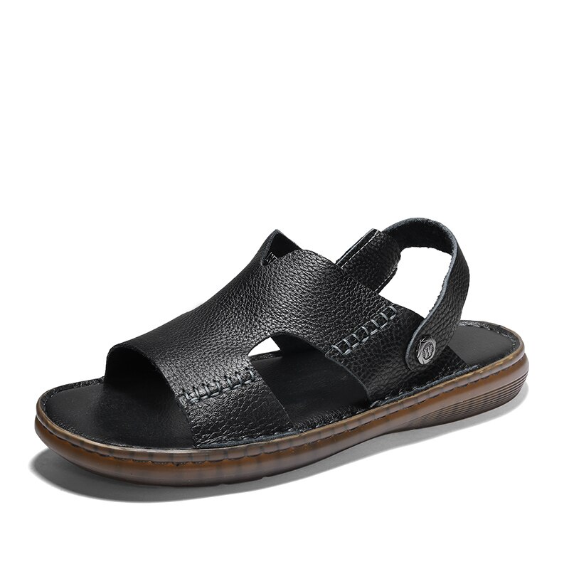 Sandalias de gladiador Retro para hombre, zapatos de cuero de para verano, sandalias de playa antideslizantes para hombre: Negro / 6,5