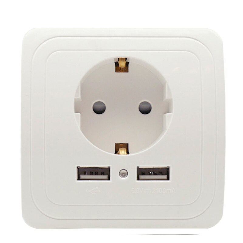 Bcsongben Wall USB Power Socket, AC 110V-250V 16A For Home, PC Panel 86mm*86mm Dual USB EU Standard Wall Socket: PC WHITE 2.1A