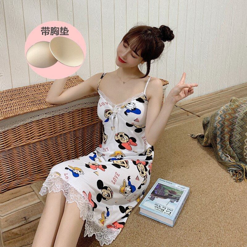 Sling Rok + Bh Nachtjapon Vrouwelijke Zomer Kant Sexy Nachtjapon Vrouwen Nachtkleding Koreaanse Homewear Nachtkleding Slaap Tops Cartoon