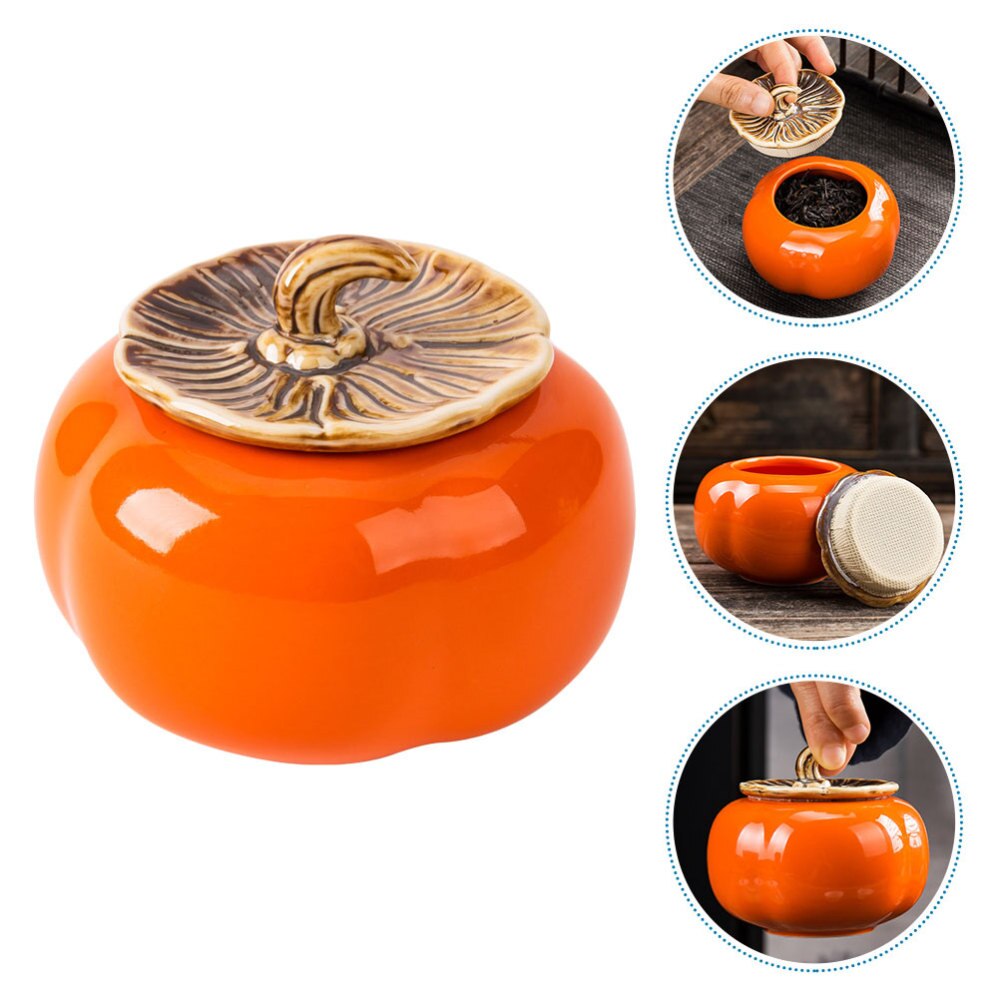 1Pc Sealing Tea Caddy Decorative Tea Canister Ceramic Tea Can Storage Jar Orange