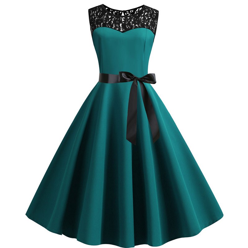 Party Dress Women Summer Lace Vintage Vestidos 50s 60s Rockabilly Swing Dress Casual Midi Dresses