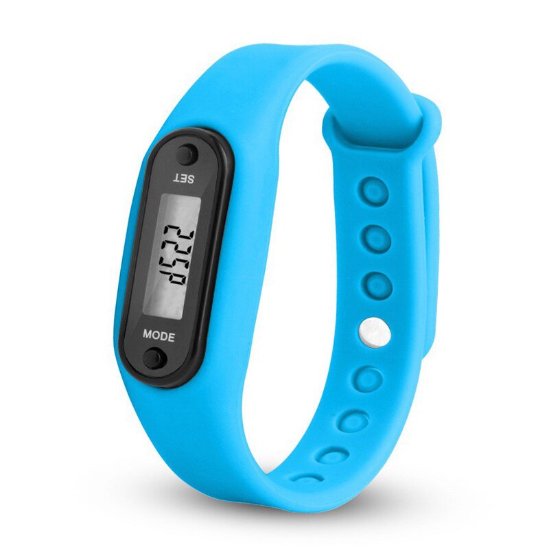 Podómetros de banda de silicona LCD Digital para muñeca, para correr, pisar, para adulto, deporte, Fitness, multifuncional, para caminar, contador de distancia: Azul cielo