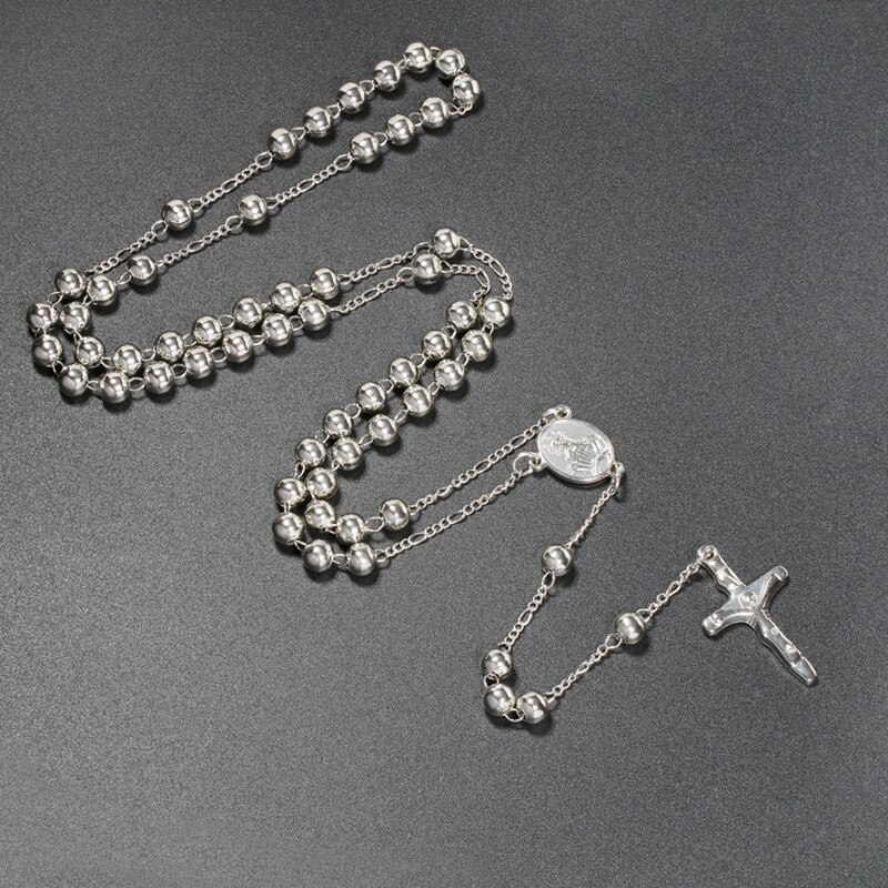 5 stili moda cattolica vergine maria gesù piccola dimensione rotonda perla accessori gioielli catena croce pendente rosario perline collana: Style 5-silver