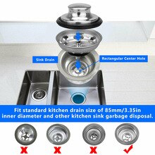 Stainless Steel + Rubber Garbage Disposal Stopper Stainless Steel + Black 85mm Drain Cover Water Sink parts Durable