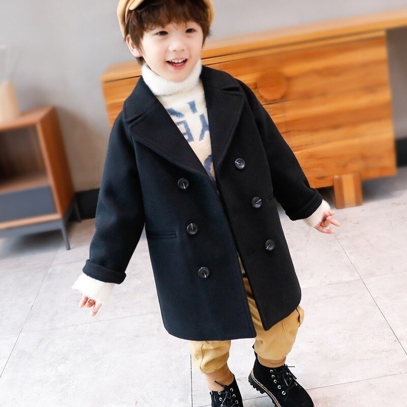 herbst Winter Neue Kinder Kleidung drehen-unten Kragen Wolle Jacke Mantel Kinder Jungen Casual Einreiher Outwears d01