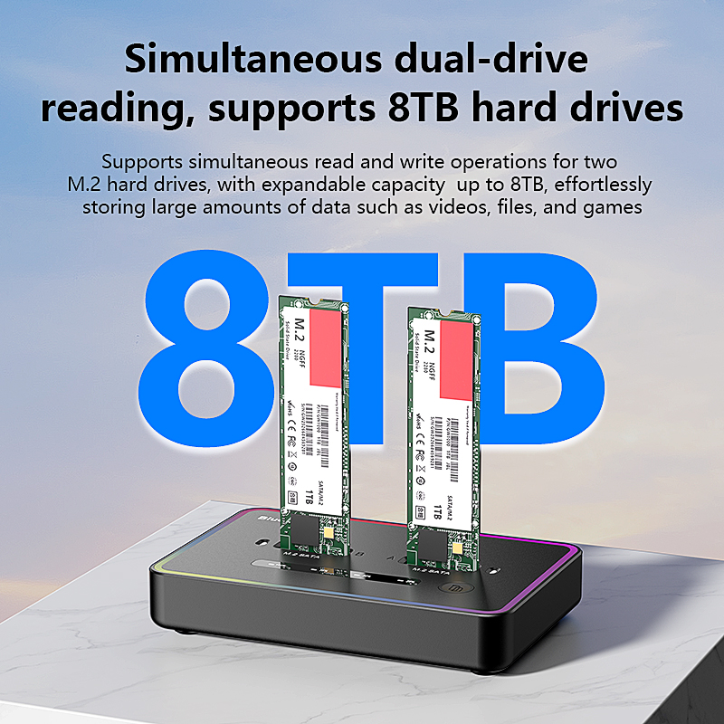 Blueendless  m 2 ssd-dockingstation med to bays, sata-duplikator, ssd med to bays, m2 .2 kabinet, sata 6 gbps, type c, usb 3.1 til ssd-harddisk