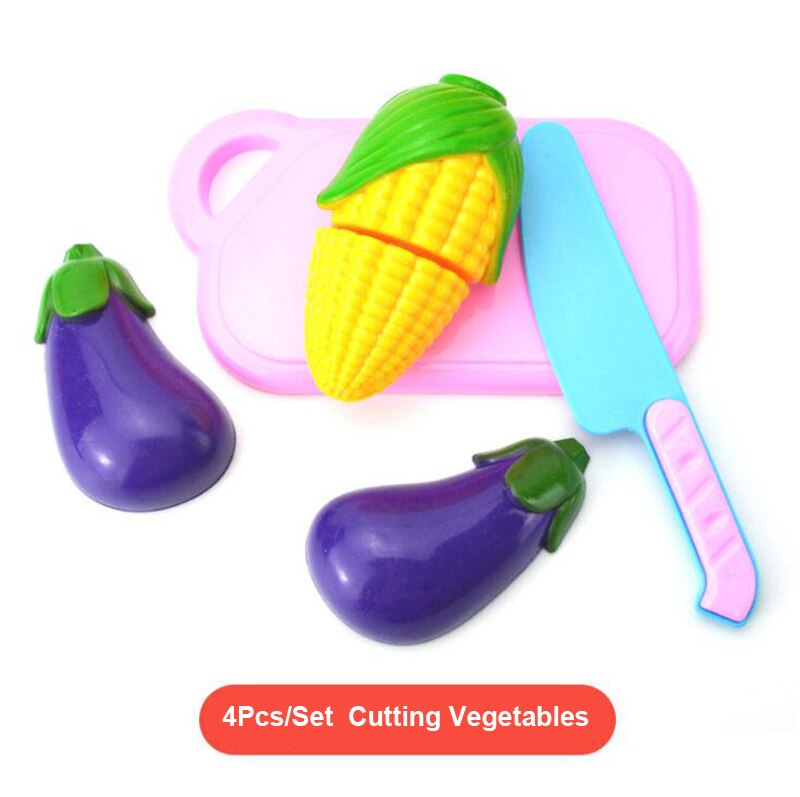 Children Pretend Play Set Plastic Food Toy DIY Cake Toy Cutting Fruit Vegetable Food Pretend Play Toys For Kids Educational: B0402 Eggplant 4pcs