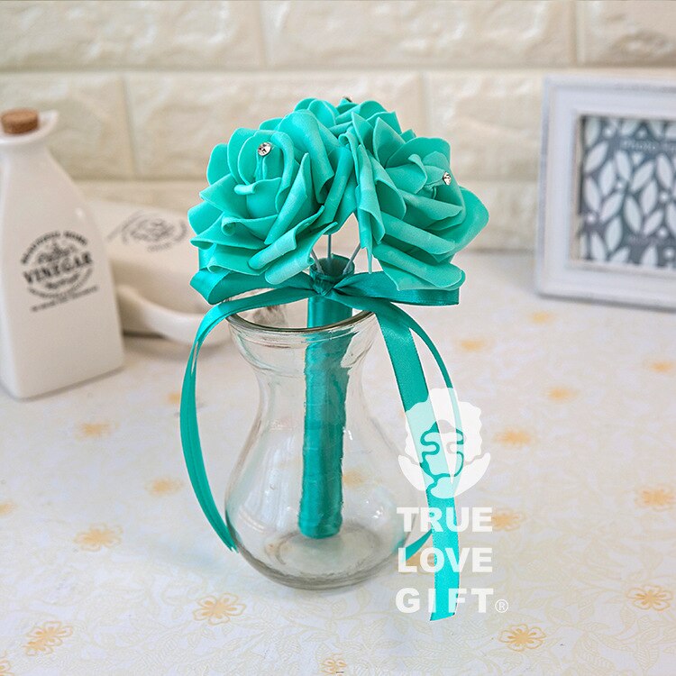 Bonito ramo romántico para boda , ramo pequeño de flores para dama de honor, novia, cinta con flores y diamantes de imitación de noiva: Verde