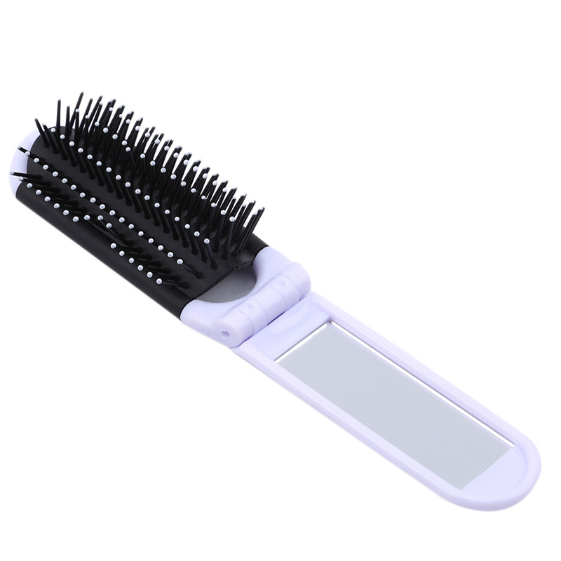 Cepillo de pelo plegable portátil con espejo, peine de viaje compacto, monedero de tamaño bolsillo, nueva , 1 unidad: Verde