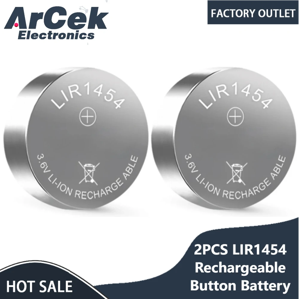 2 Stück LIR1454 wiederaufladbare Knopfbatterie 3,6 V 90 mAh Lithiumbatterien LIR 1454 ersetzt CR1454 ICR1454S für Headset-Kopfhörer