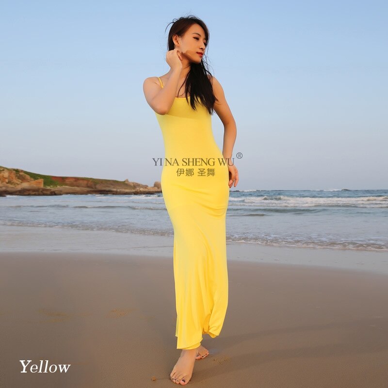 Vrouwen Dans Slijtage Buikdans Kleding Kaftan Jurk Met Pailletten Chiffon Traditionele Khaleeji Thobe Jurken Buikdans Gewaad: Yellow-Sling Dress