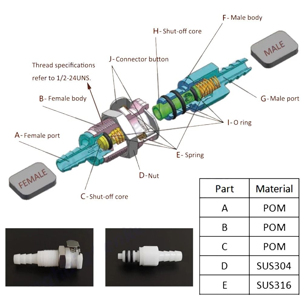 1Pcs Tube Connector Hose Joint Disconnect Fitting Coupling Male Female Quick Coupler 5/16 3/8 L-Series Hose Barb Valved