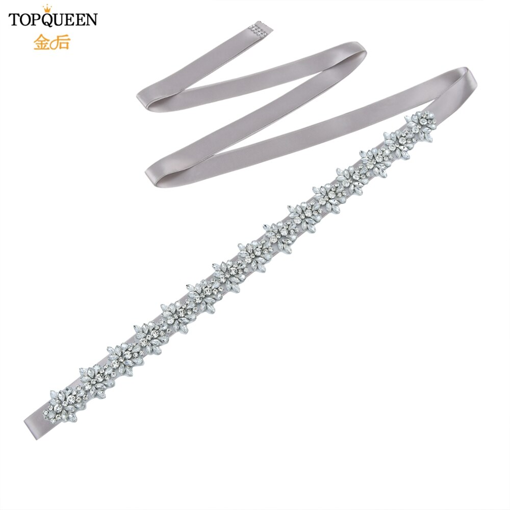 Topqueen s269 faixas de cristal de strass femininas dama de honra festa à noite cinto vestidos de noiva acessórios cintura cintos nupciais: gray ribbon