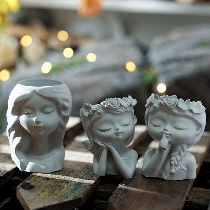 Moldes de silicona de cemento para macetas de flores de niña bonita, portavelas de resina, recipiente de yeso, molde de hormigón para macetas de interior, creaciones