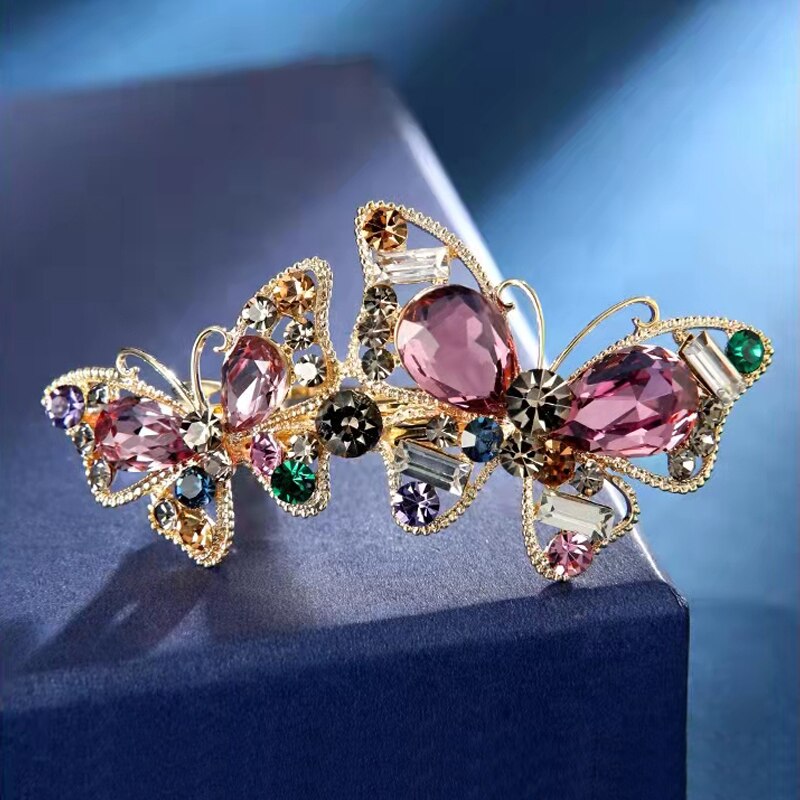 Retro pełna diamentowa grzywka szpilka moda damska śliczna szpilka do włosów z tyłu głowy Rhinestone akcesoria do włosów Rhinestone motylkowa szpilka do włosów: Niebieski