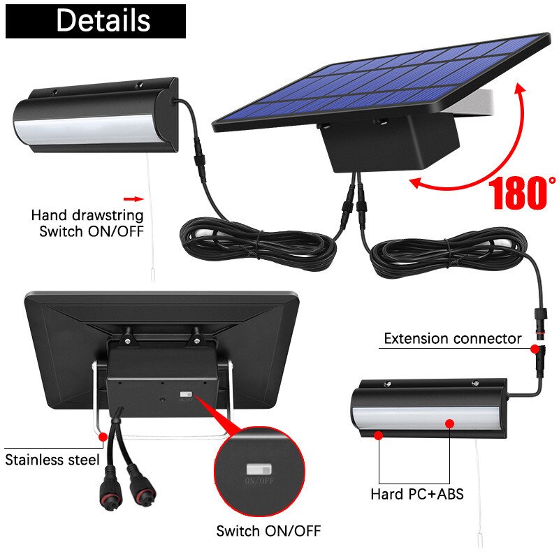 Lampe solaire suspendue avec interrupteur et interrupteur, éclairage pour l'intérieur et l'extérieur, lumière unique en deux parties, allumage/extinction automatique, idéal pour une chambre, un balcon ou une terrasse, modèle de LED
