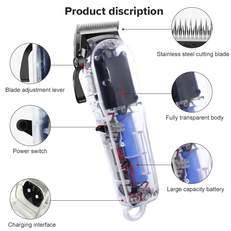 transpar Hair Cutting Machine Rechargeable Hair Clipper Man Shaver Trimmer For Men Barber Beard Trimmer