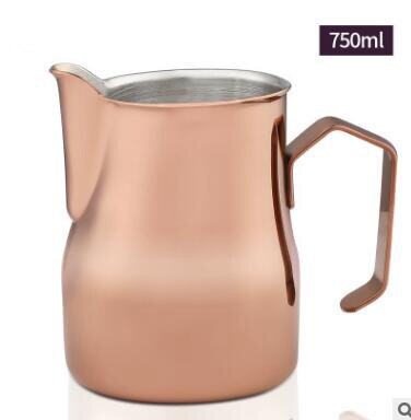 1pc 750ml Colorful Frothing Jug Espresso Coffee Pitcher Barista Craft Coffee Latte Milk Frothing Stainless Steel Mug: coppery-750ml