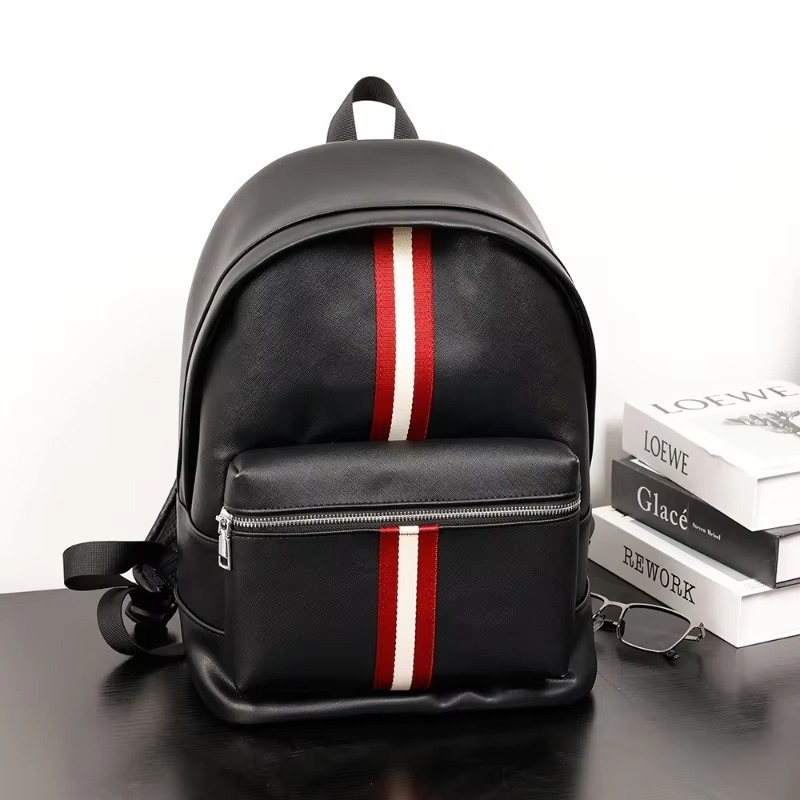 Casual Rugzak Heren Mode Gestreepte Reisrugzakken Grote capaciteit Laptoptas Zacht PU Lederen Rugzak Student Schooltassen