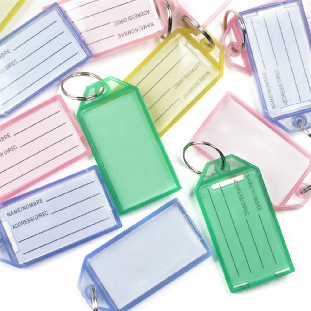 XRHYY 50 Stuks Transparant Tough Plastic Key Tags met Split Ring Label Venster ID Bagagelabel Sleutelhanger Sleutelhanger