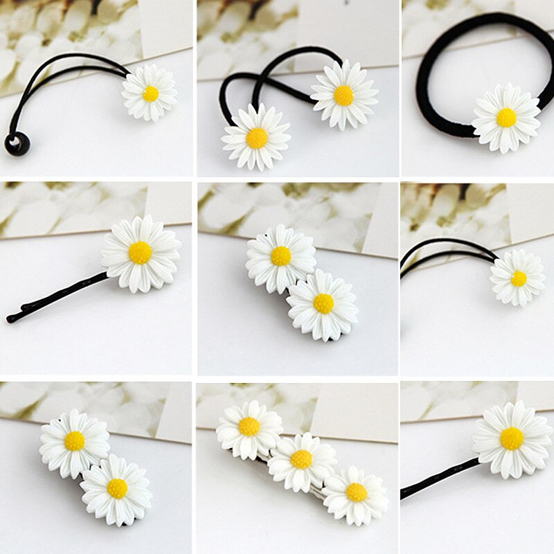 Mini Daisy Haar Clip Charms Bloem Elastische Haar Ring Touw Bands Haarspelden Paardenstaart Meisjes Kids Houder Haar Styling Accessoires